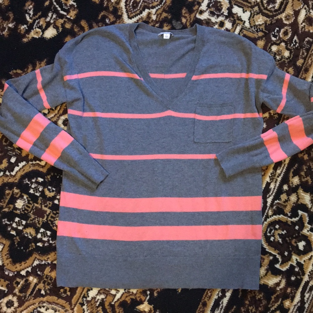 Gap Grey with Pink stripe Boyfriend style sweater
